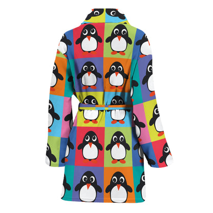 Cute Colorful Penguin Pattern Print Women's Bathrobe