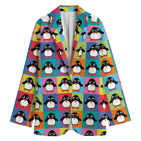 Cute Colorful Penguin Pattern Print Women's Blazer