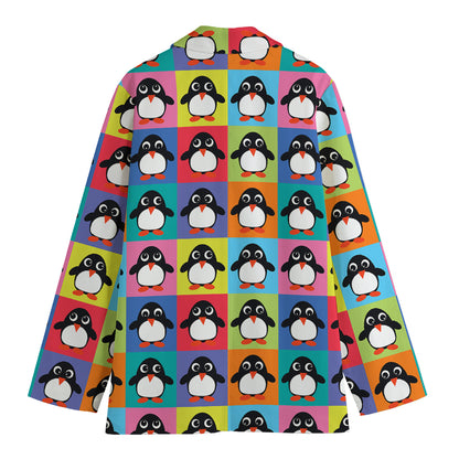 Cute Colorful Penguin Pattern Print Women's Blazer