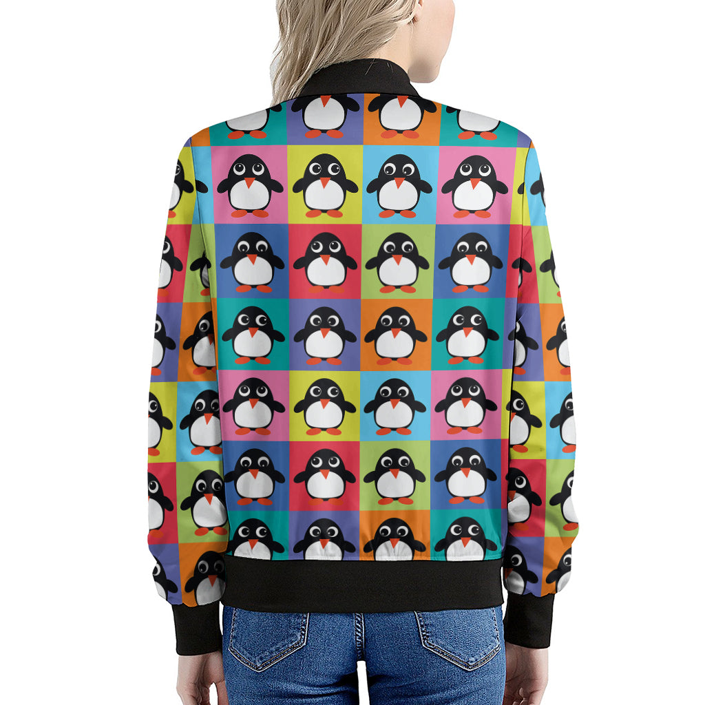 Cute Colorful Penguin Pattern Print Women's Bomber Jacket