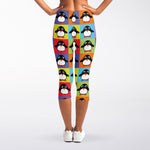 Cute Colorful Penguin Pattern Print Women's Capri Leggings