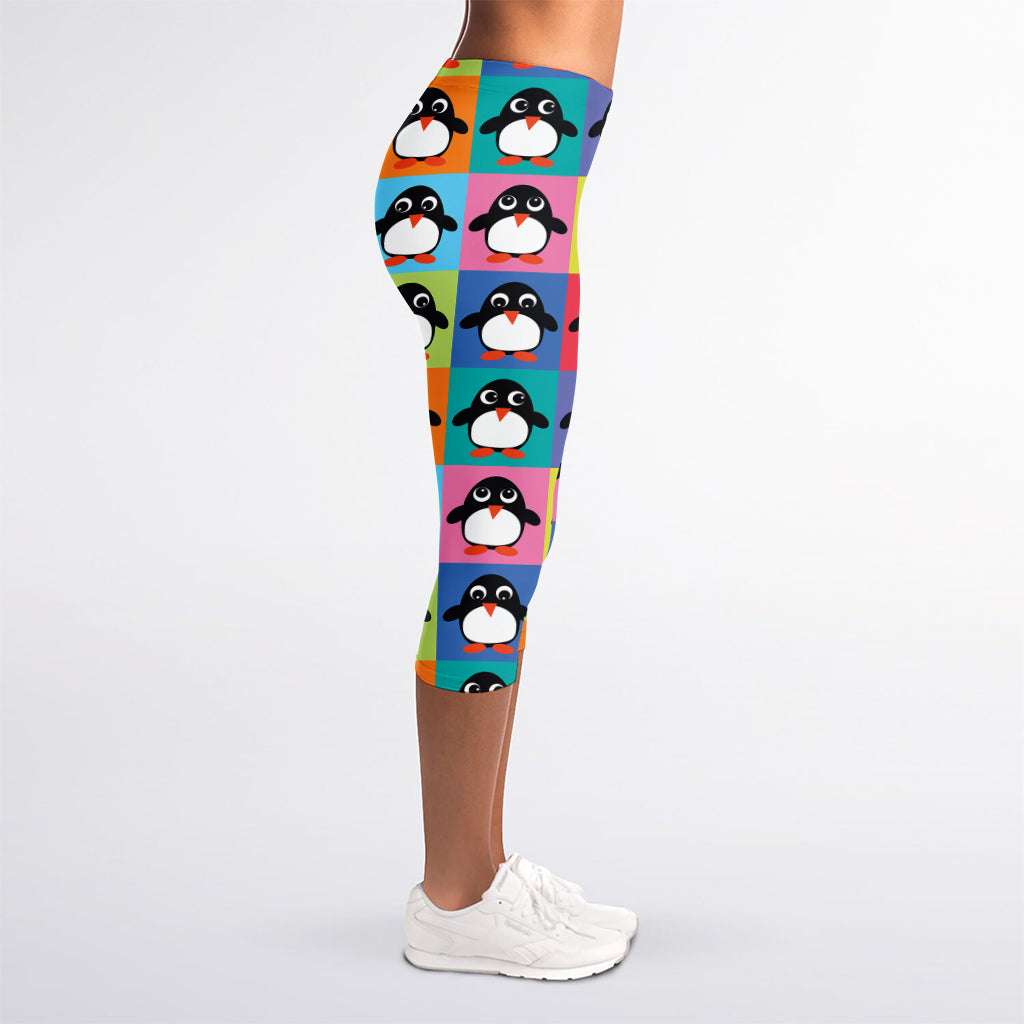 Cute Colorful Penguin Pattern Print Women's Capri Leggings