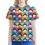 Cute Colorful Penguin Pattern Print Women's Polo Shirt