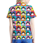 Cute Colorful Penguin Pattern Print Women's Polo Shirt