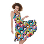Cute Colorful Penguin Pattern Print Women's Sleeveless Dress