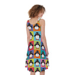 Cute Colorful Penguin Pattern Print Women's Sleeveless Dress