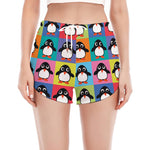 Cute Colorful Penguin Pattern Print Women's Split Running Shorts