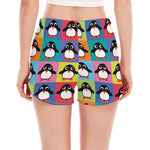 Cute Colorful Penguin Pattern Print Women's Split Running Shorts