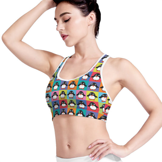 Cute Colorful Penguin Pattern Print Women's Sports Bra