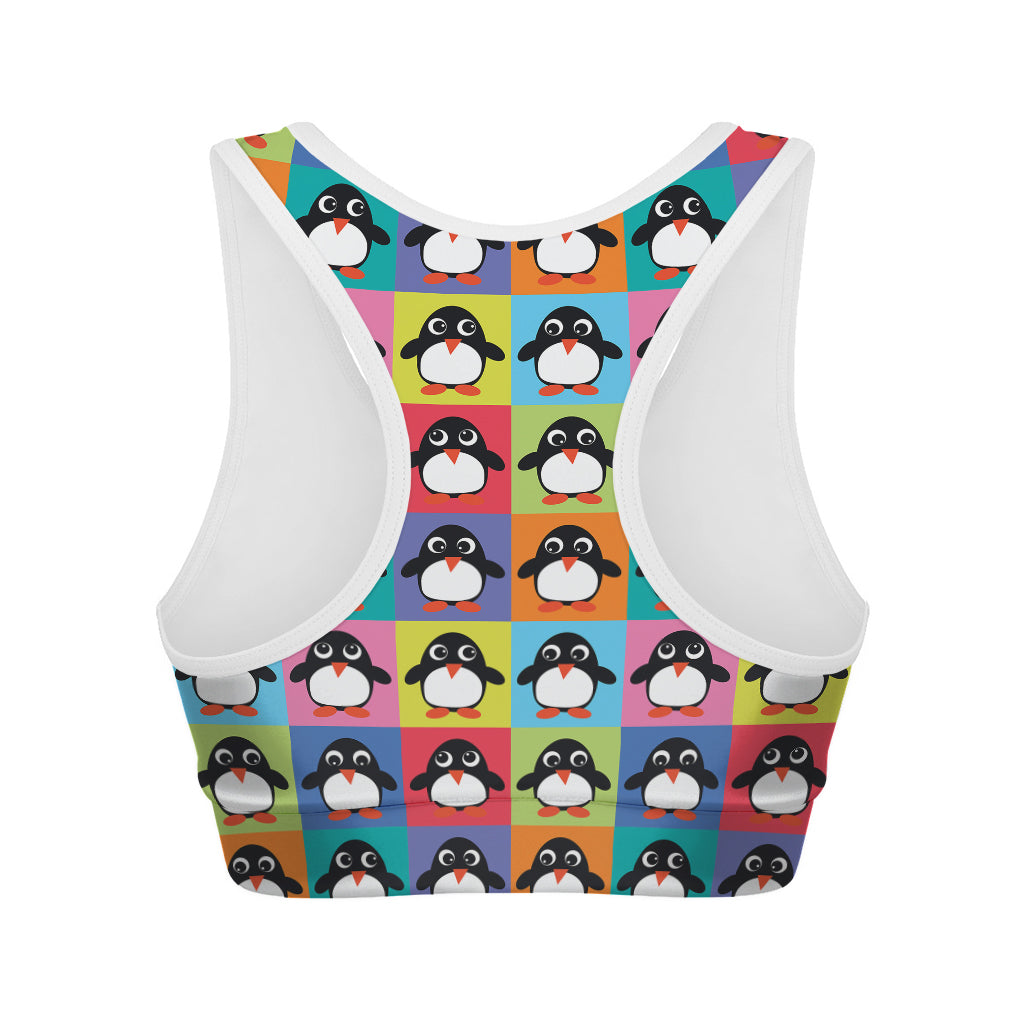 Cute Colorful Penguin Pattern Print Women's Sports Bra