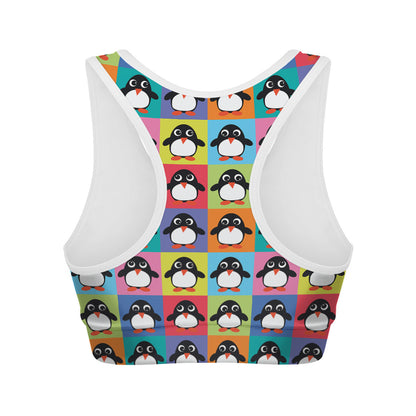 Cute Colorful Penguin Pattern Print Women's Sports Bra