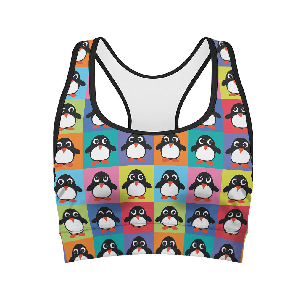 Cute Colorful Penguin Pattern Print Women's Sports Bra