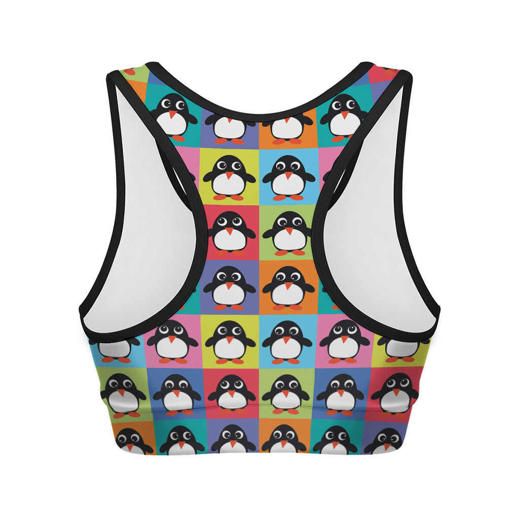 Cute Colorful Penguin Pattern Print Women's Sports Bra