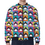 Cute Colorful Penguin Pattern Print Zip Sleeve Bomber Jacket