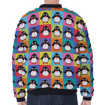 Cute Colorful Penguin Pattern Print Zip Sleeve Bomber Jacket
