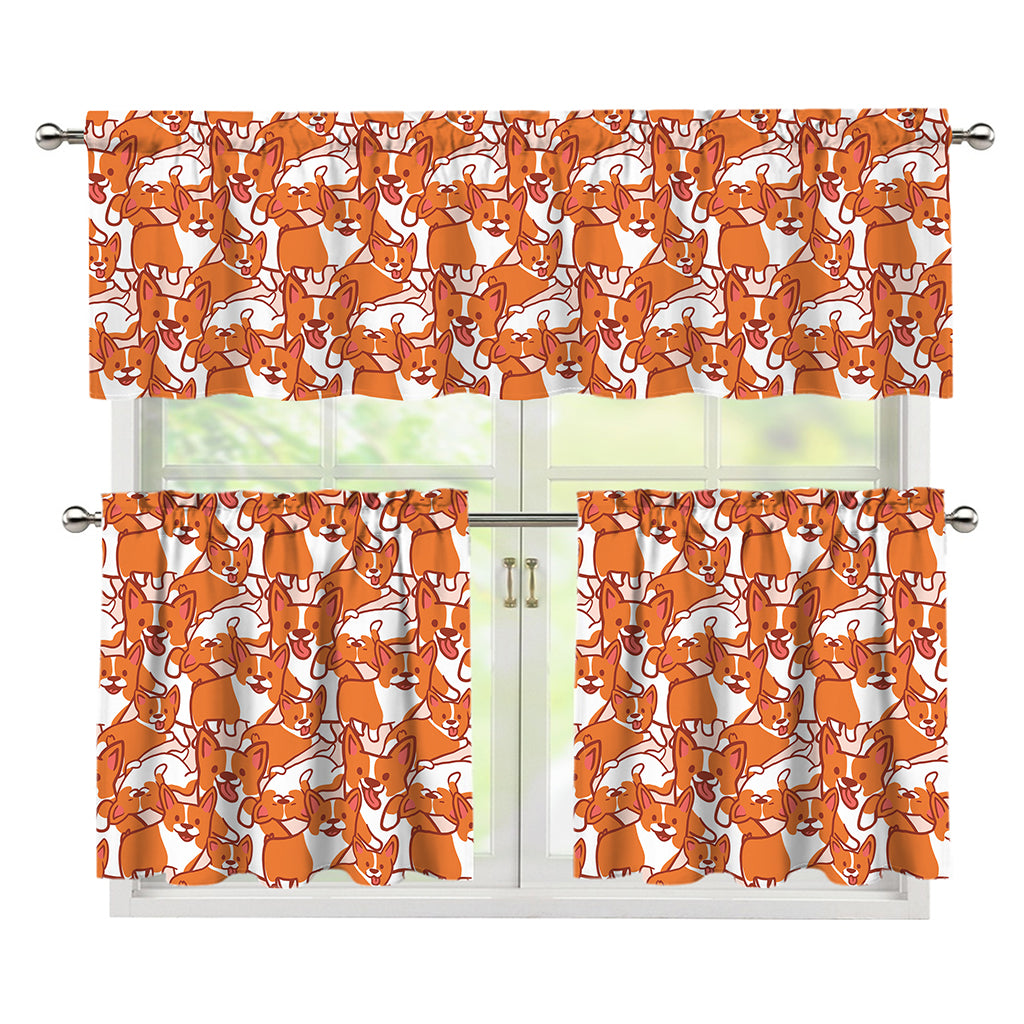 Cute Corgi Pattern Print 3 Piece Kitchen Curtains