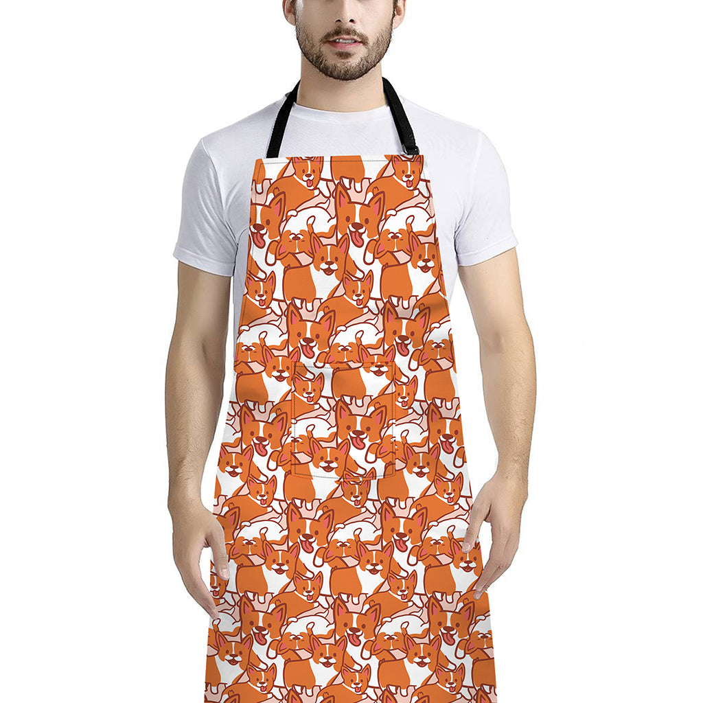 Cute Corgi Pattern Print Bib Apron With Pocket