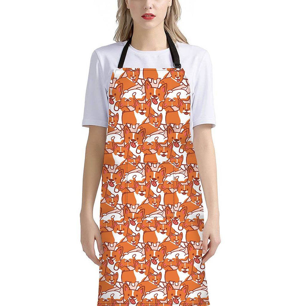 Cute Corgi Pattern Print Bib Apron With Pocket