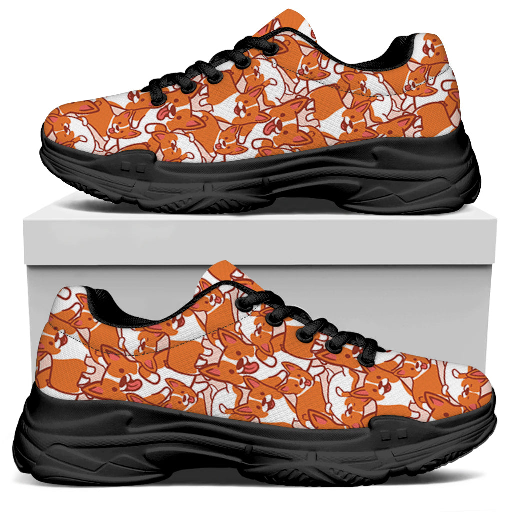 Cute Corgi Pattern Print Black Chunky Shoes