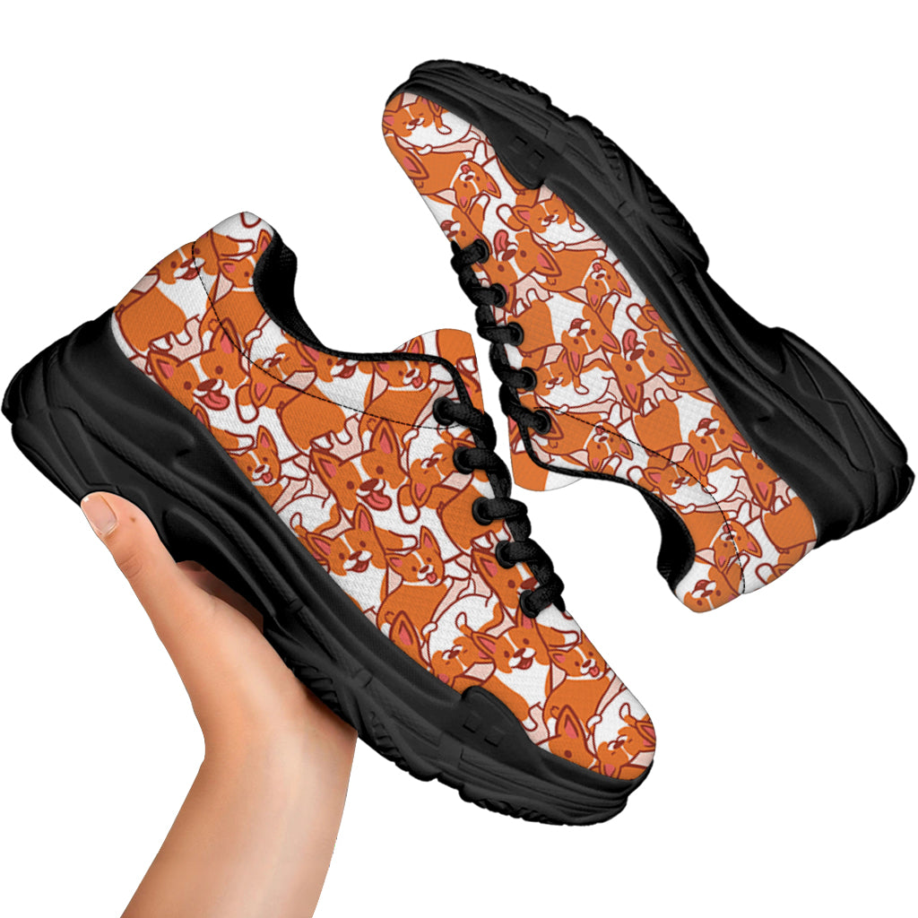 Cute Corgi Pattern Print Black Chunky Shoes