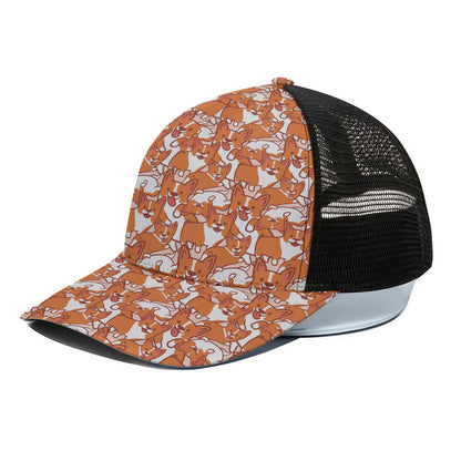 Cute Corgi Pattern Print Black Mesh Trucker Cap