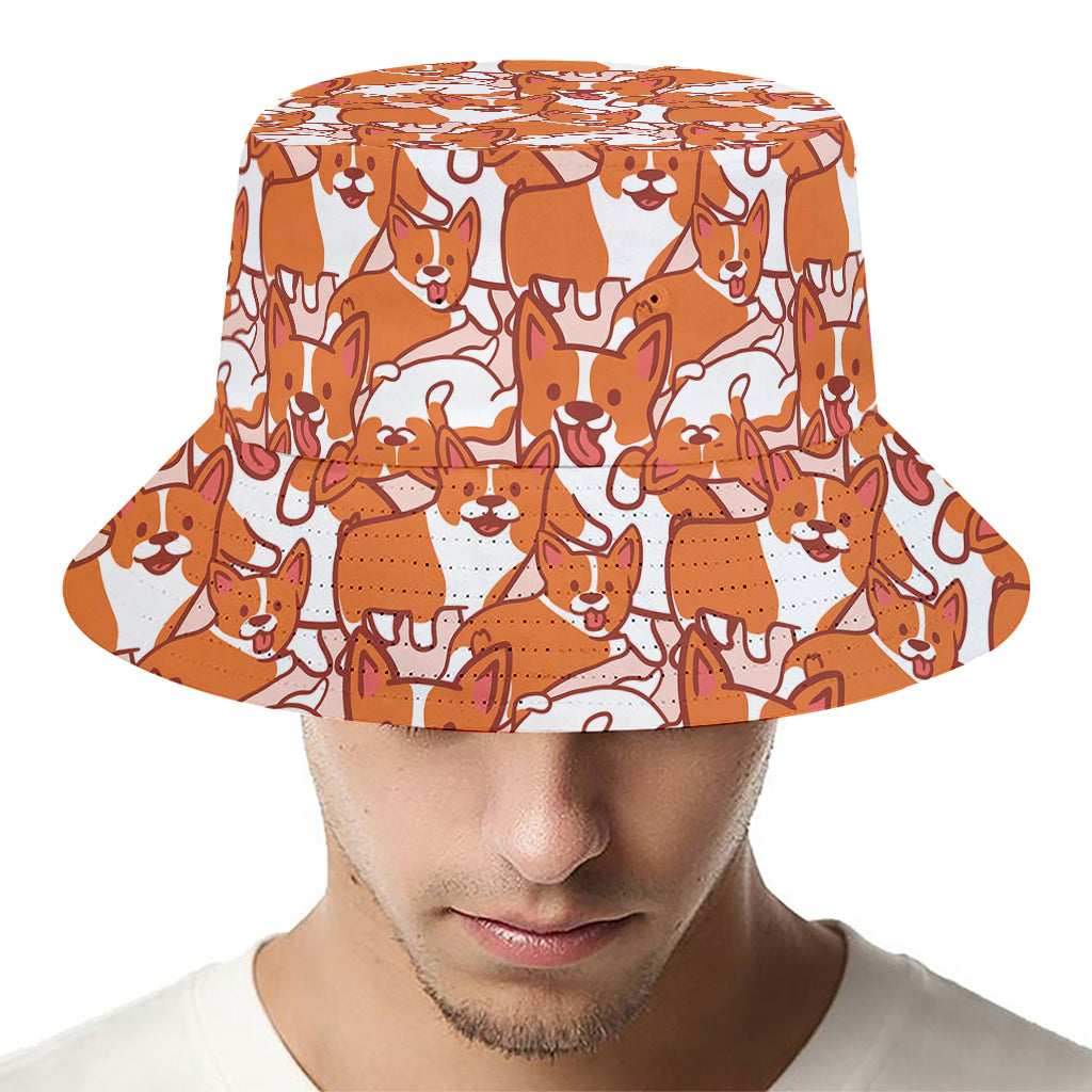 Cute Corgi Pattern Print Bucket Hat