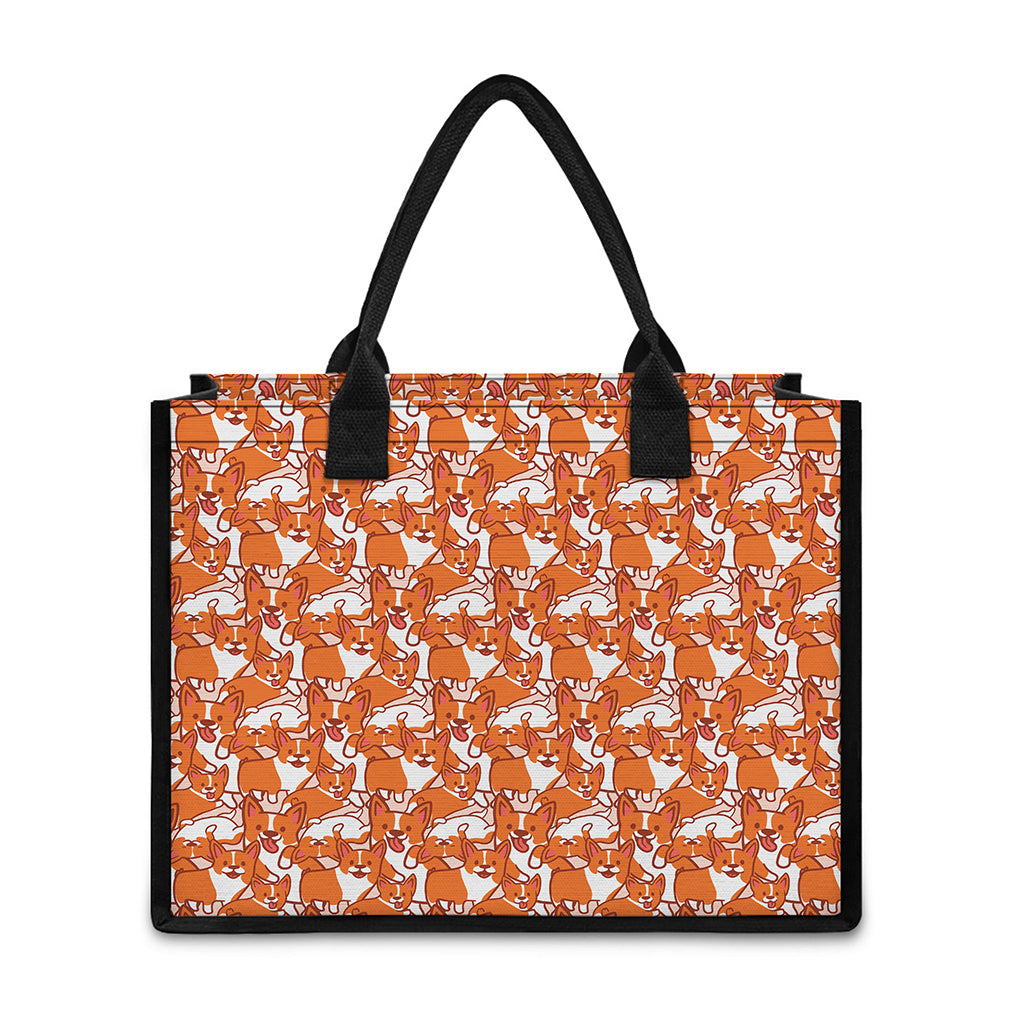 Cute Corgi Pattern Print Canvas Tote Bag
