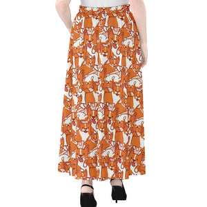 Cute Corgi Pattern Print Chiffon Maxi Skirt