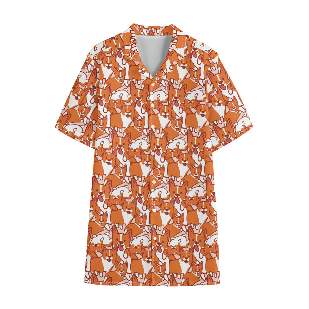 Cute Corgi Pattern Print Cotton Hawaiian Shirt