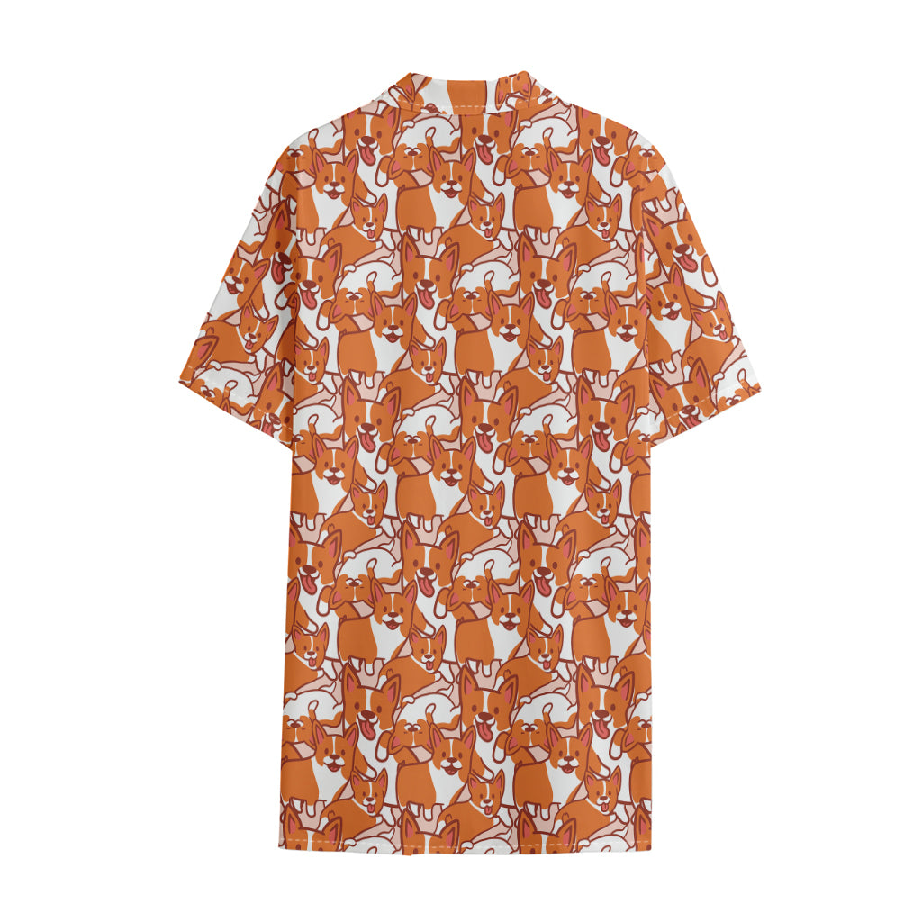 Cute Corgi Pattern Print Cotton Hawaiian Shirt