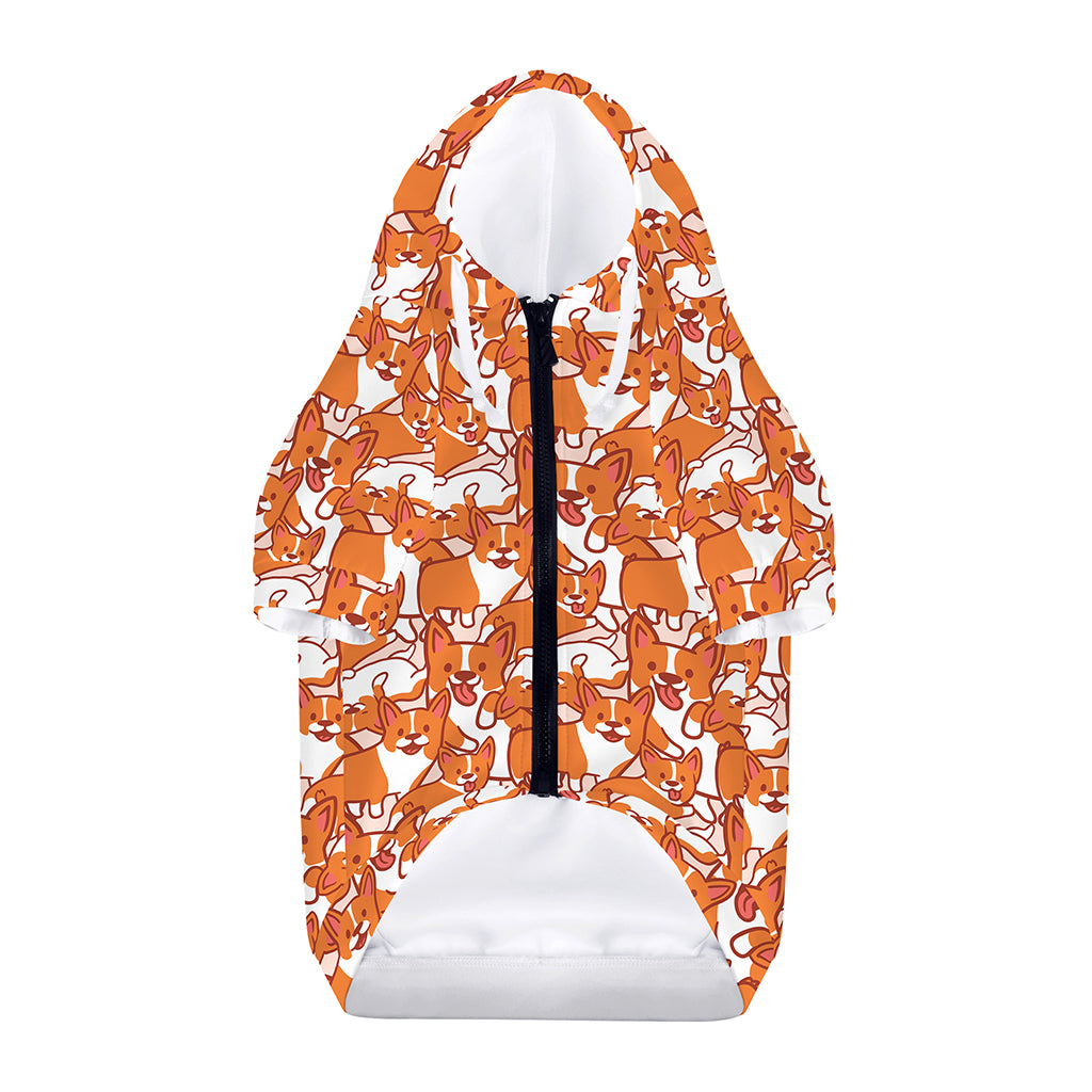 Cute Corgi Pattern Print Dog Zip Up Hoodie