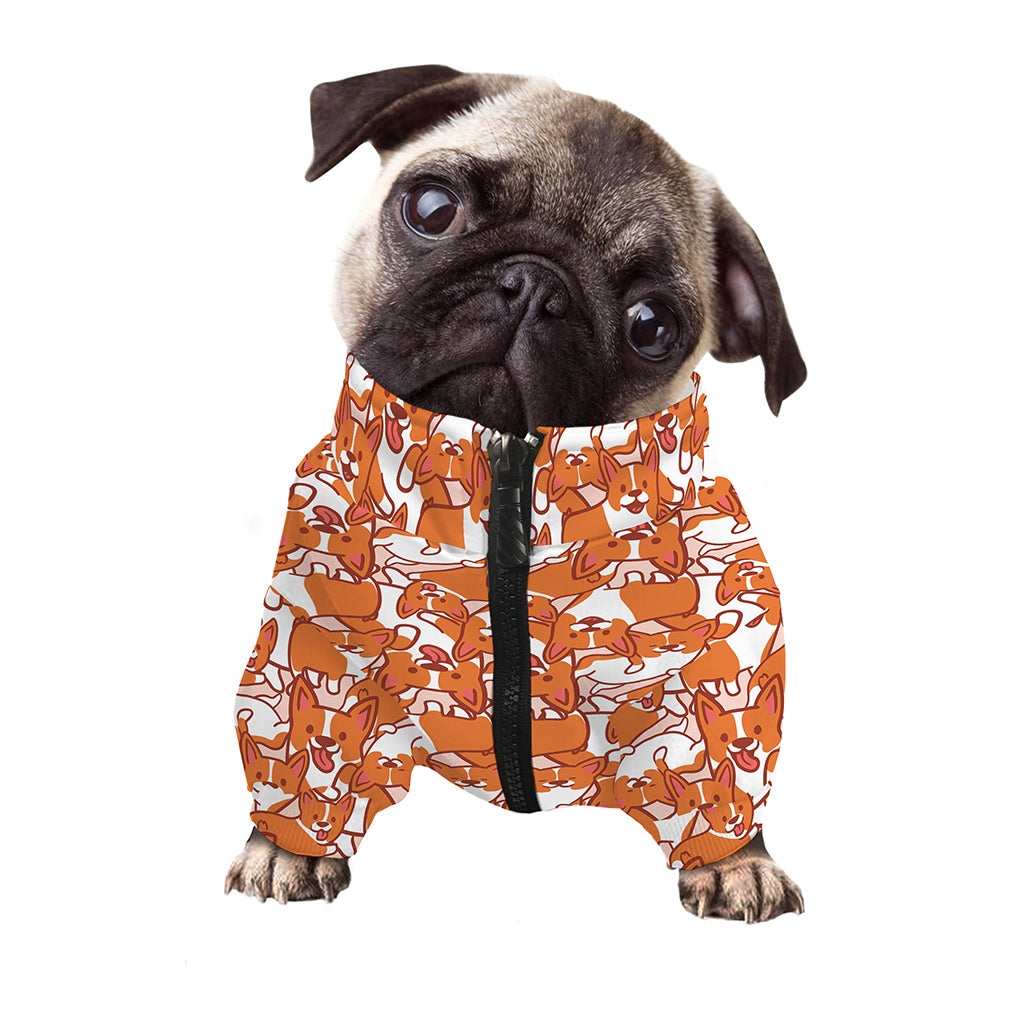 Cute Corgi Pattern Print Dog Zip Up Jacket