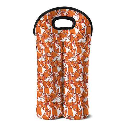 Cute Corgi Pattern Print Double Neoprene Wine Tote