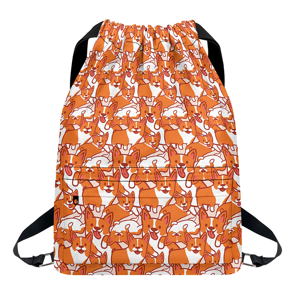 Cute Corgi Pattern Print Drawstring Backpack
