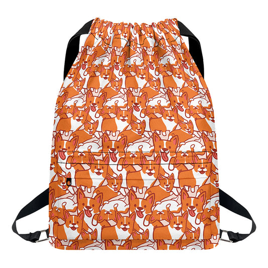 Cute Corgi Pattern Print Drawstring Backpack