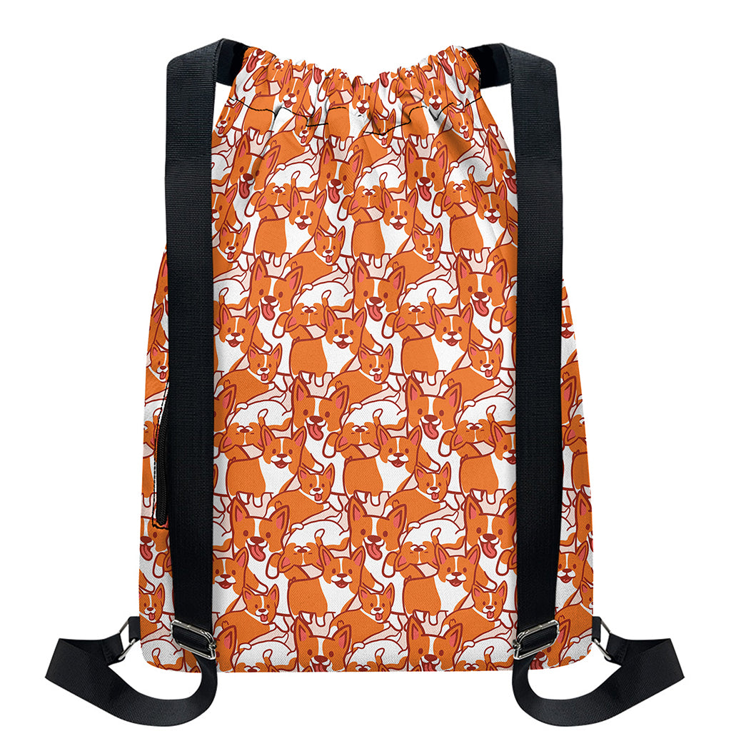 Cute Corgi Pattern Print Drawstring Backpack