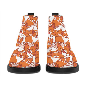 Cute Corgi Pattern Print Flat Ankle Boots