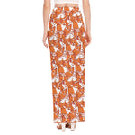 Cute Corgi Pattern Print High Slit Maxi Skirt