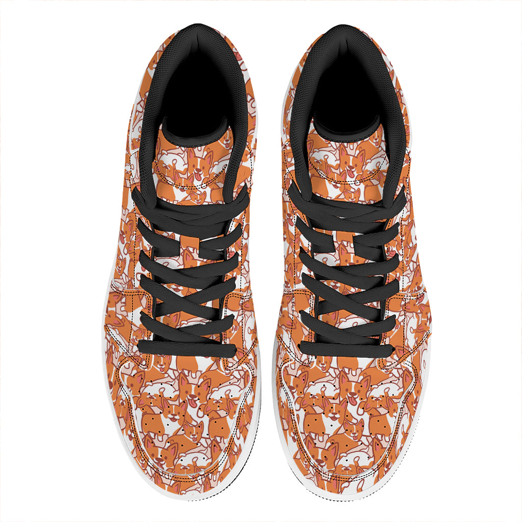 Cute Corgi Pattern Print High Top Leather Sneakers