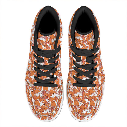 Cute Corgi Pattern Print High Top Leather Sneakers