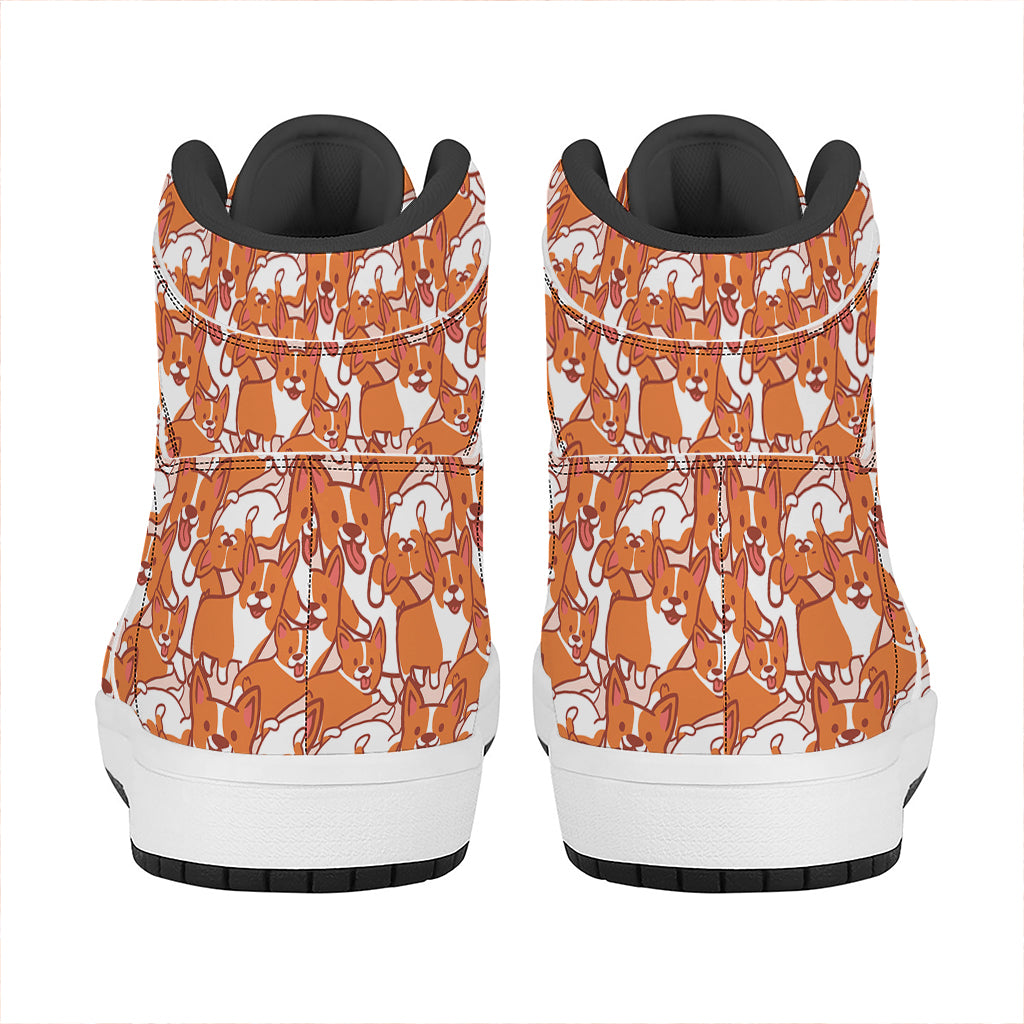 Cute Corgi Pattern Print High Top Leather Sneakers