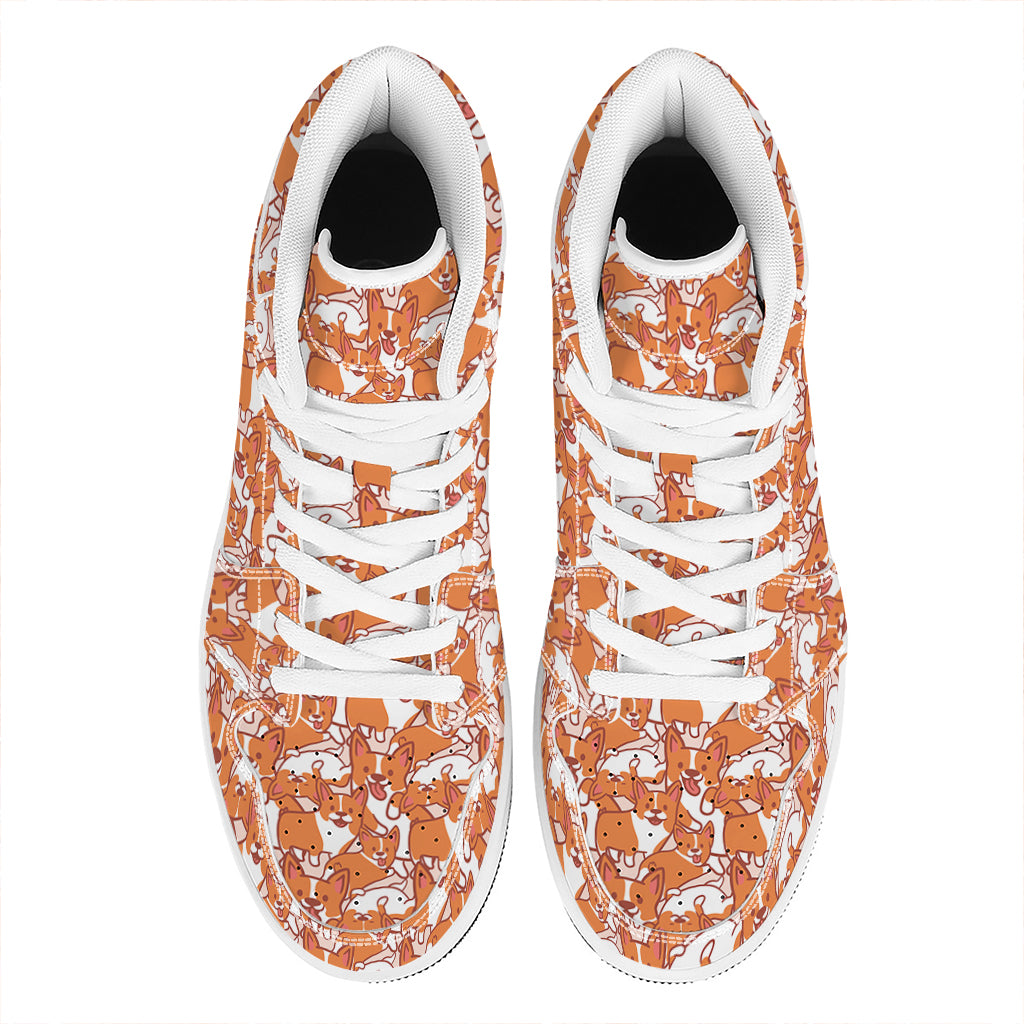 Cute Corgi Pattern Print High Top Leather Sneakers