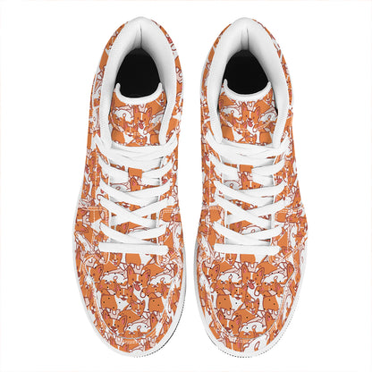 Cute Corgi Pattern Print High Top Leather Sneakers