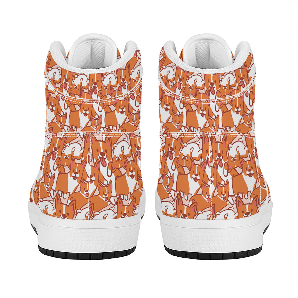 Cute Corgi Pattern Print High Top Leather Sneakers