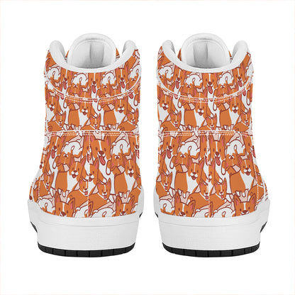 Cute Corgi Pattern Print High Top Leather Sneakers