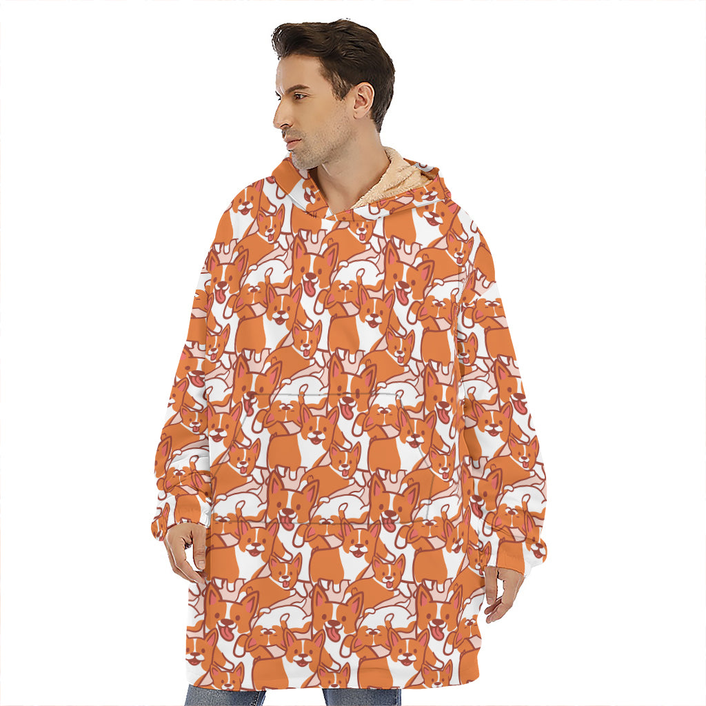 Cute Corgi Pattern Print Hoodie Blanket