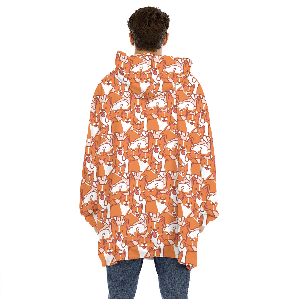 Cute Corgi Pattern Print Hoodie Blanket