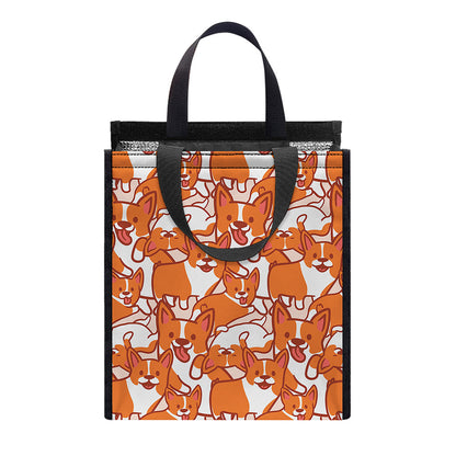 Cute Corgi Pattern Print Insulated Lunch Tote