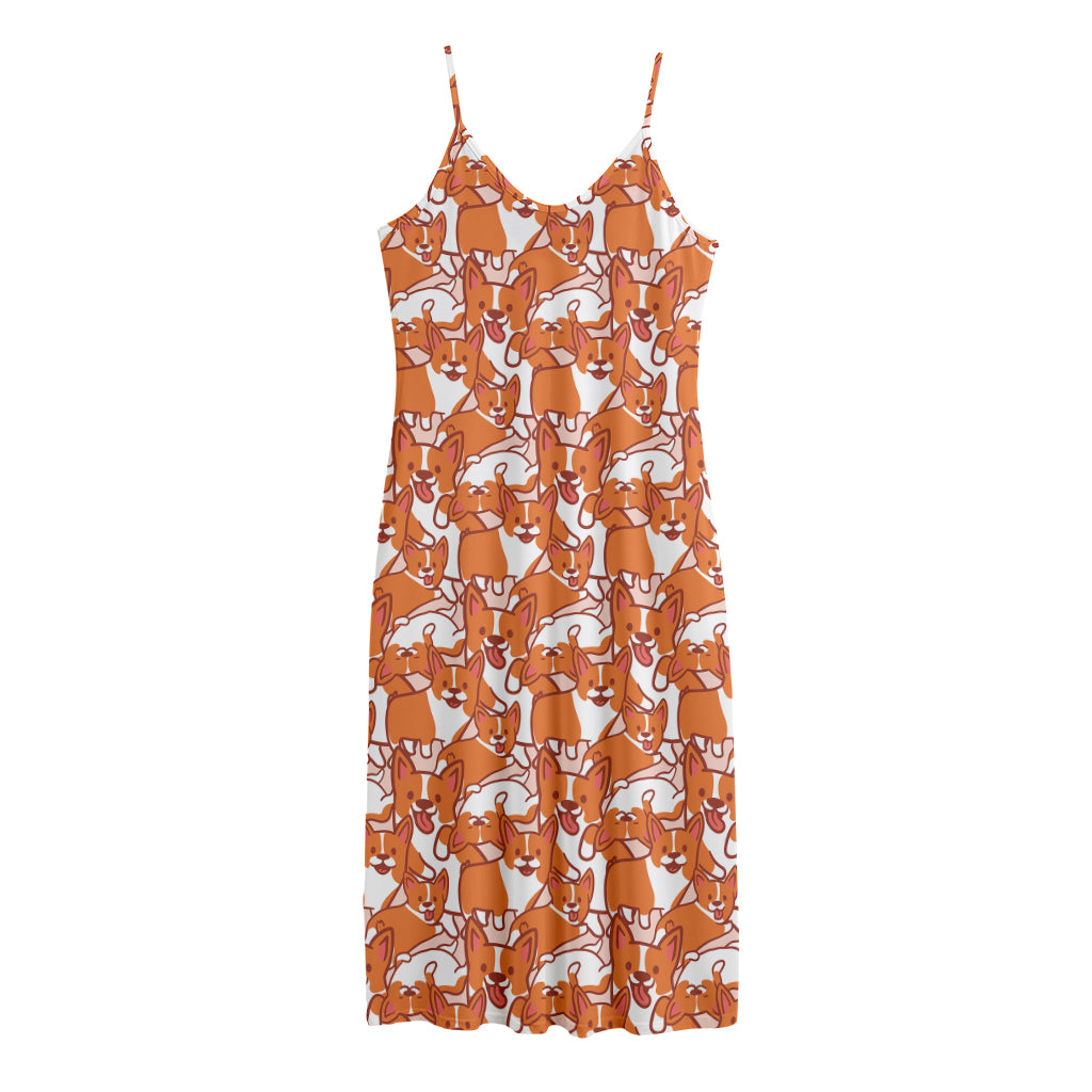 Cute Corgi Pattern Print Jersey Midi Cami Dress