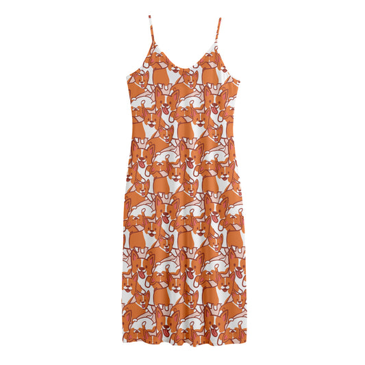 Cute Corgi Pattern Print Jersey Midi Cami Dress